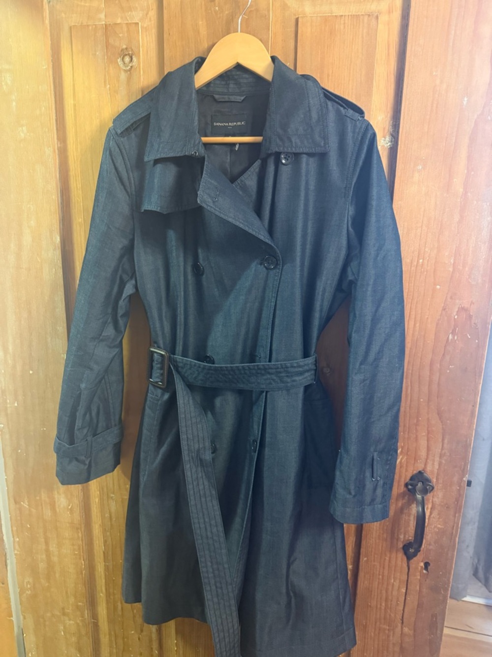 Banana Republic Black Double-Breasted Trench Coat with Waist Belt
